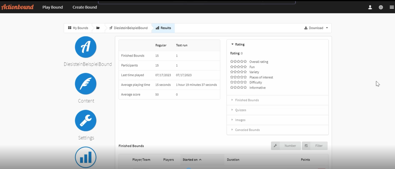 how to monitor result in actionbound