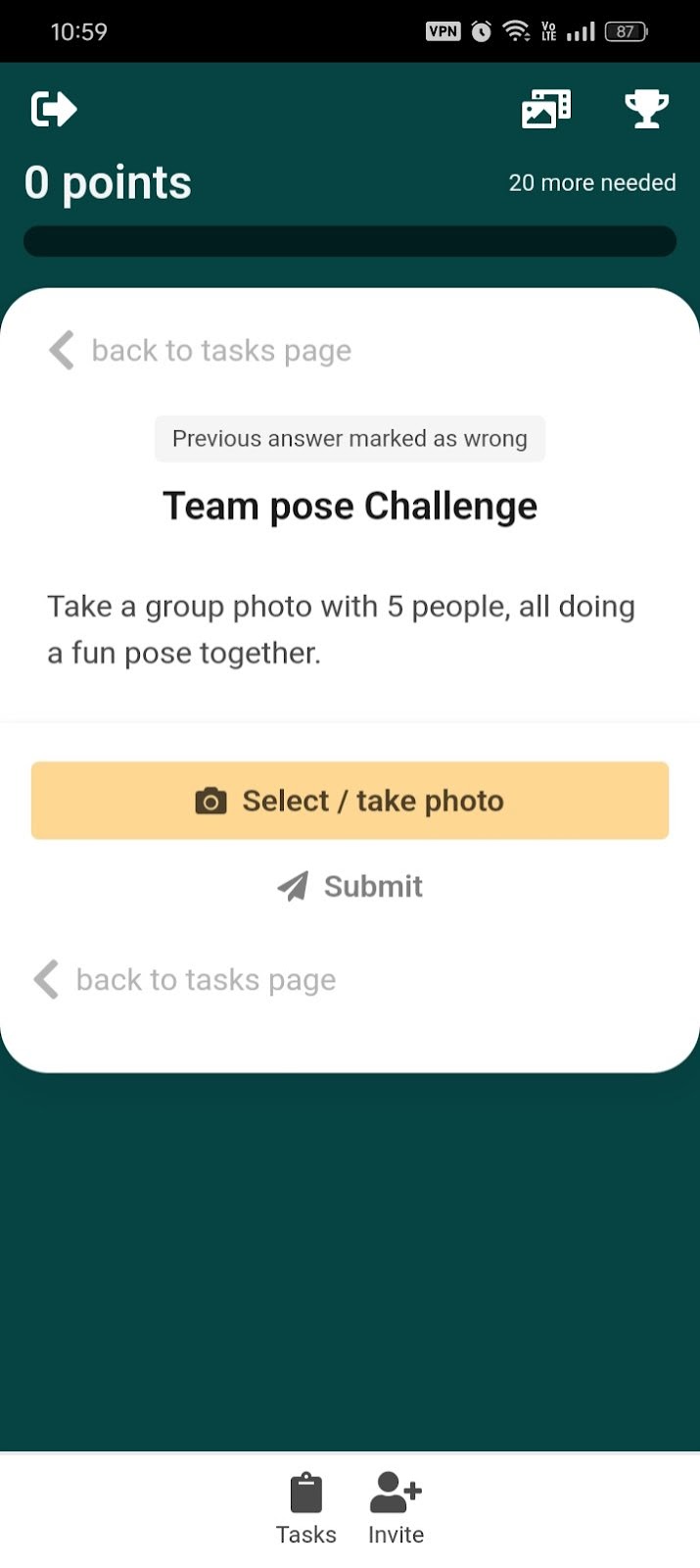 players pov of AI judged image scavenger hunt app feature