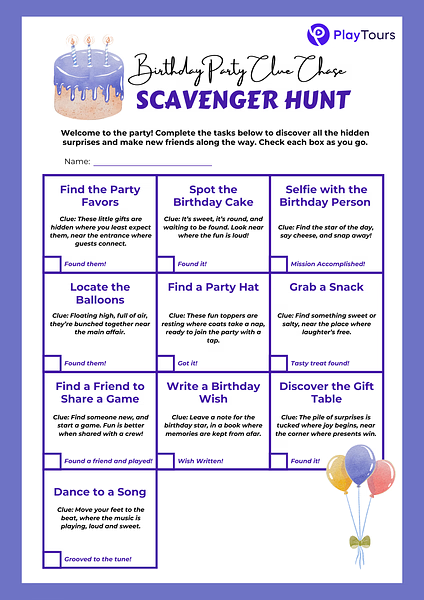 free birthday scavenger hunt template