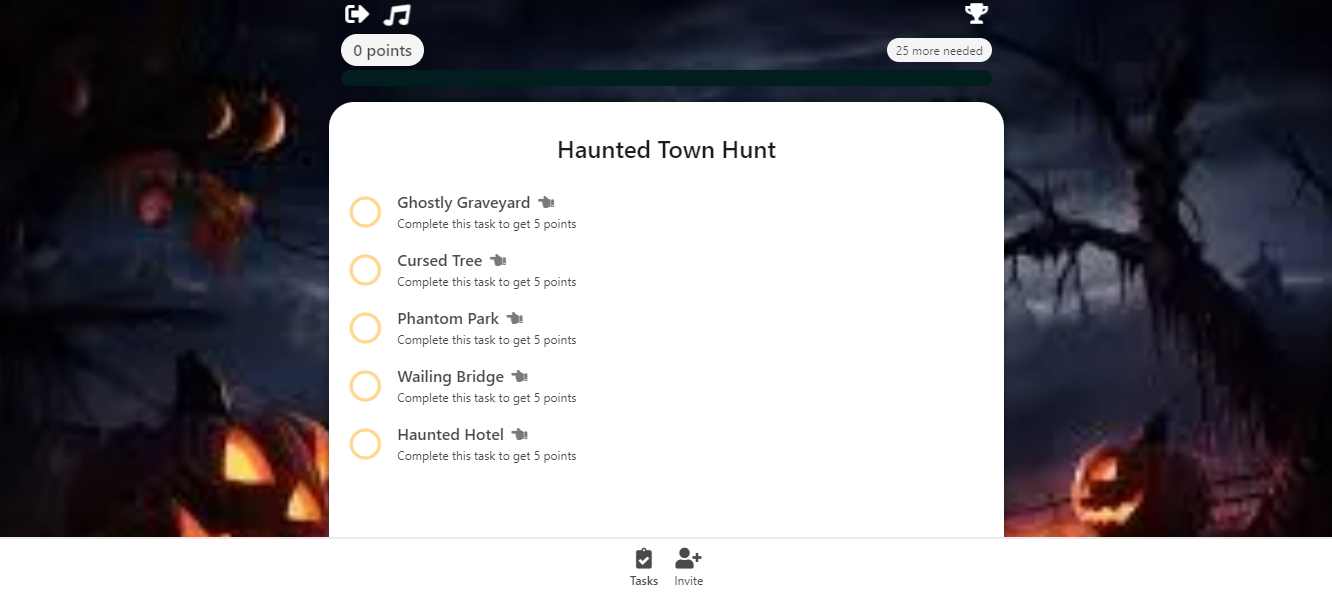Halloween scavenger hunt game card