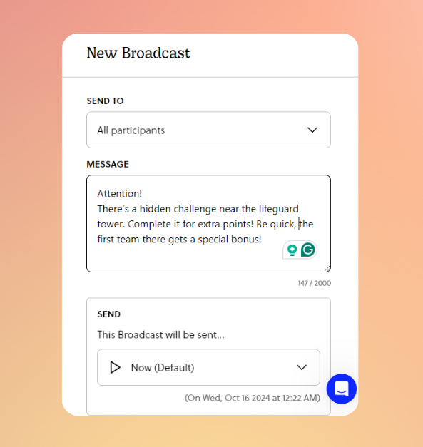 Goosechase's new feature broadcast page