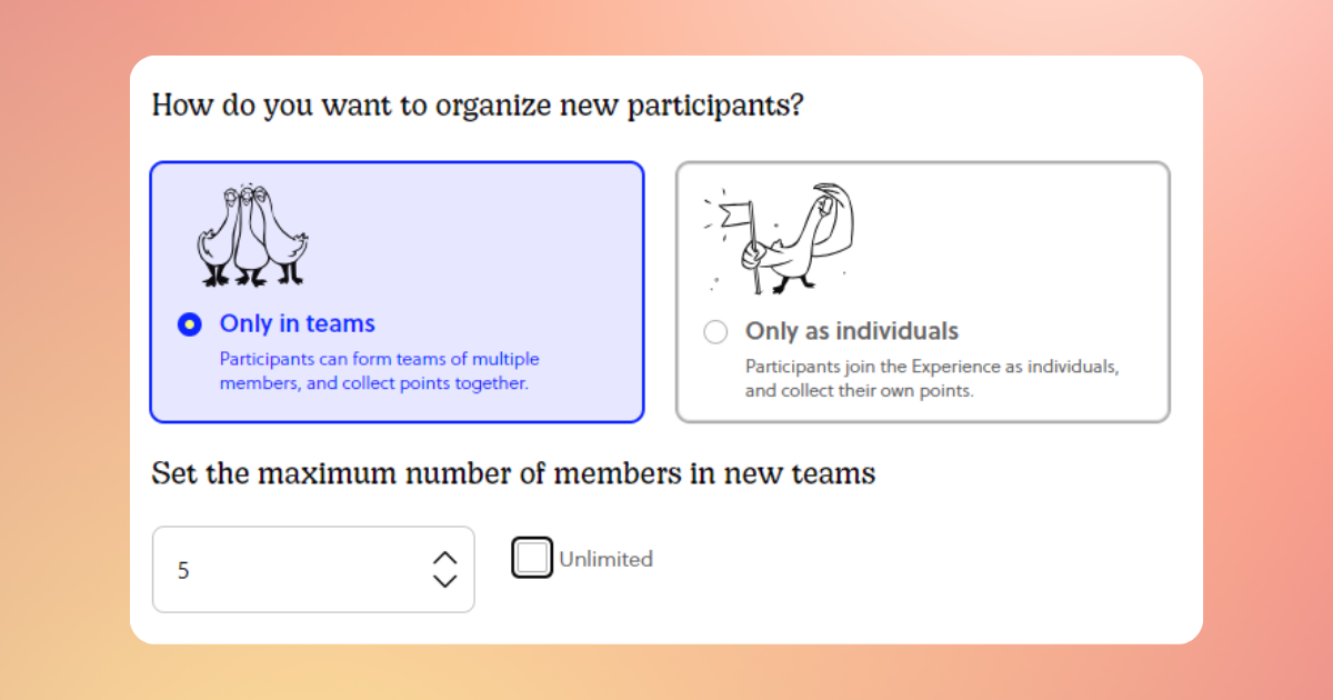 Goosechase Control team size feature