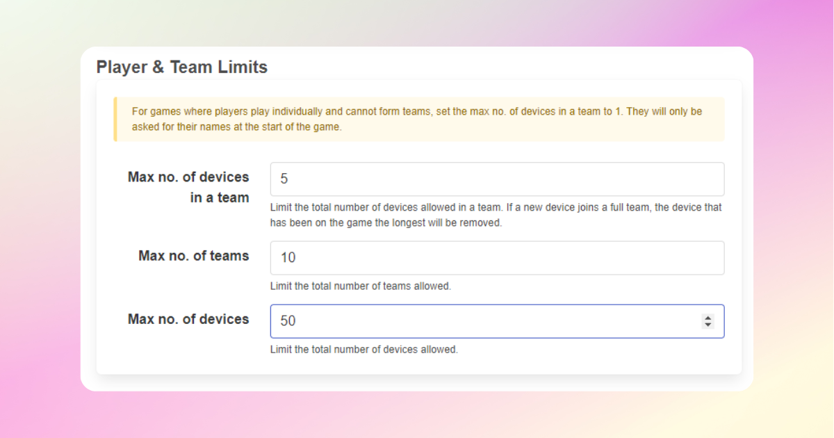 PlayTours Team Limit Feature