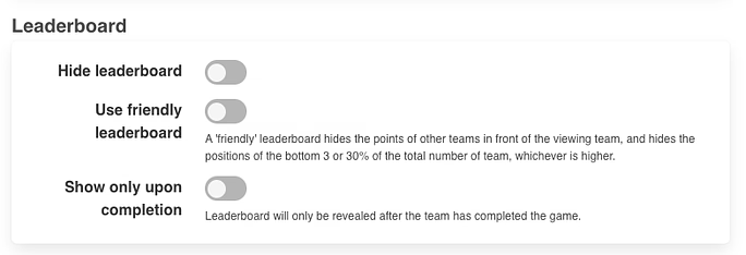 The leaderboard setting of PlayTours Scavenger Hunt App