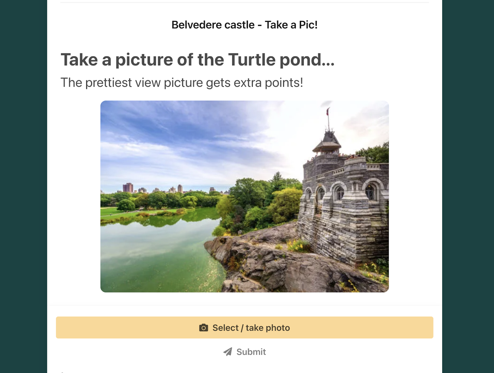 example of one image task on PlayTours scavenger hunt app