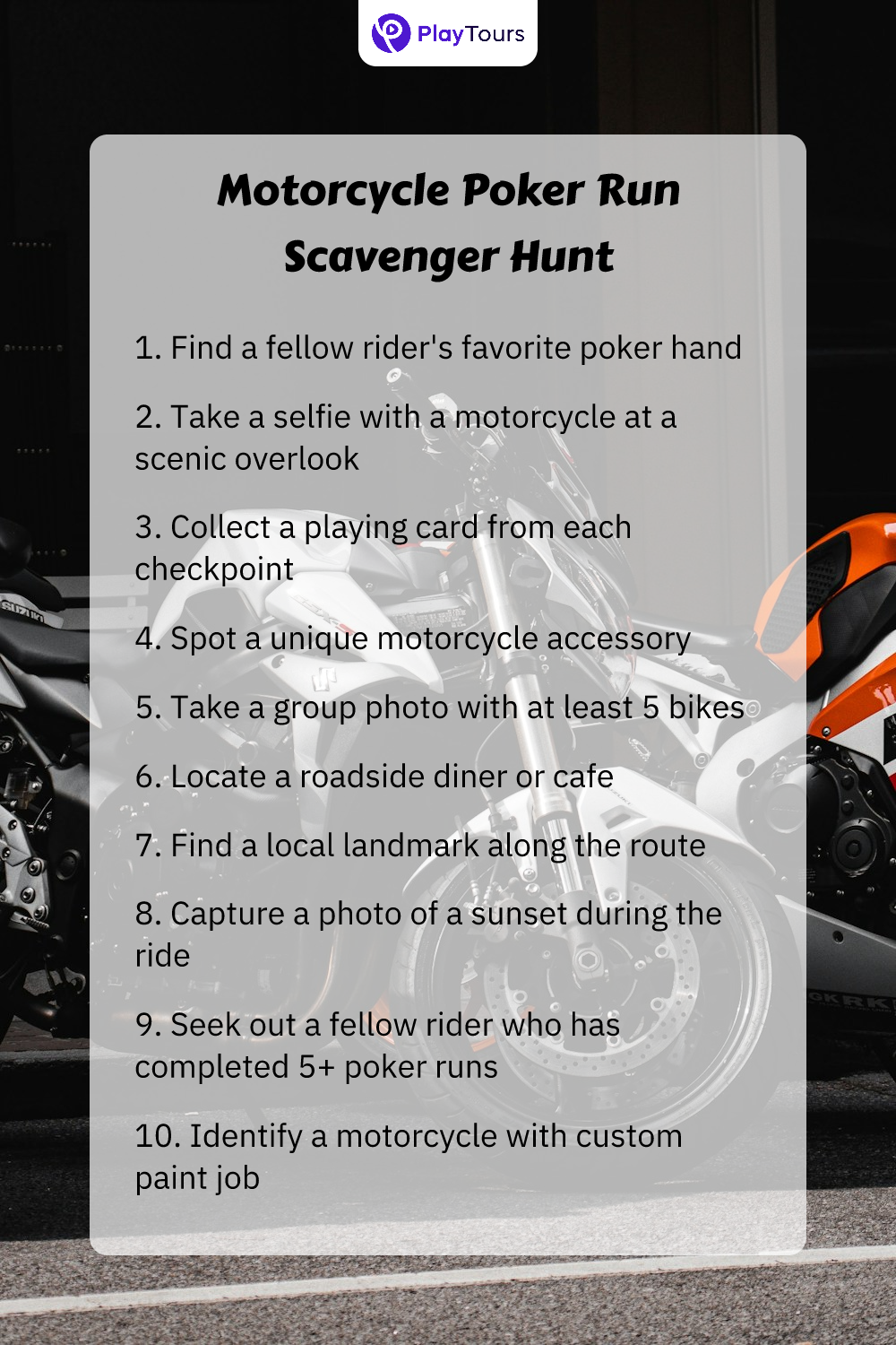 motorcycle poker run hunt activity card