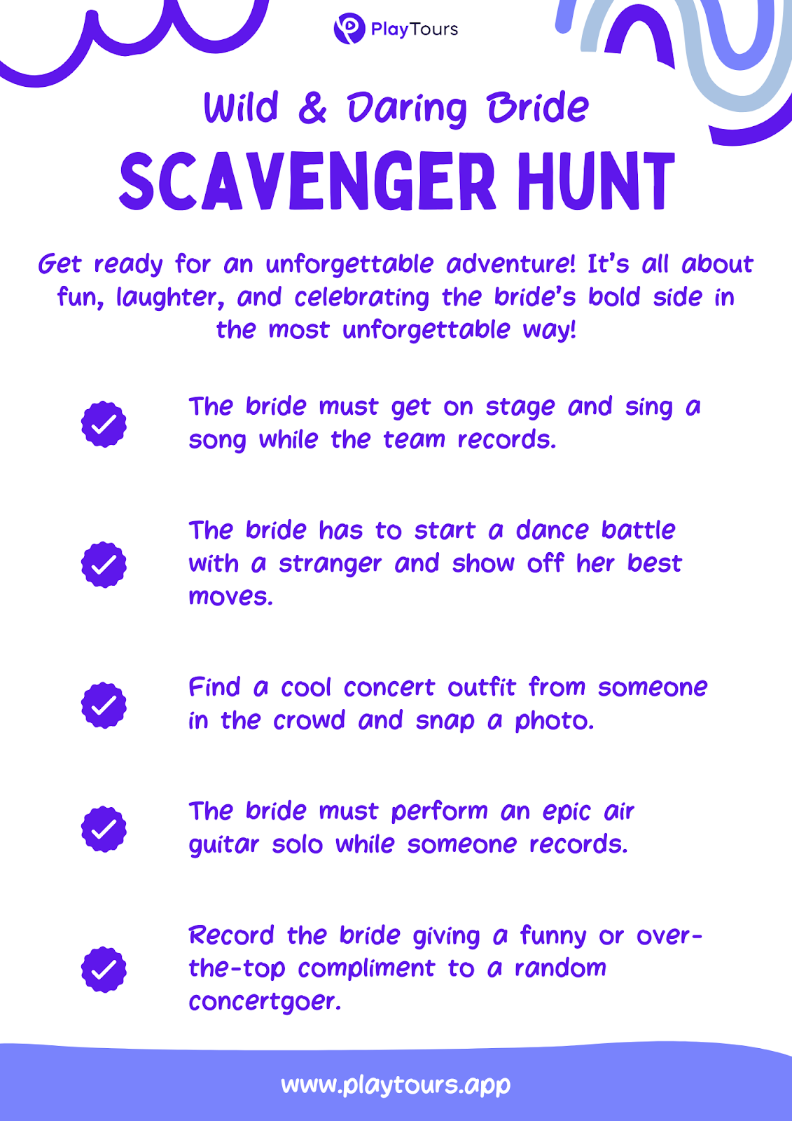 Printable bachelorette scavenger hunt checklist template
