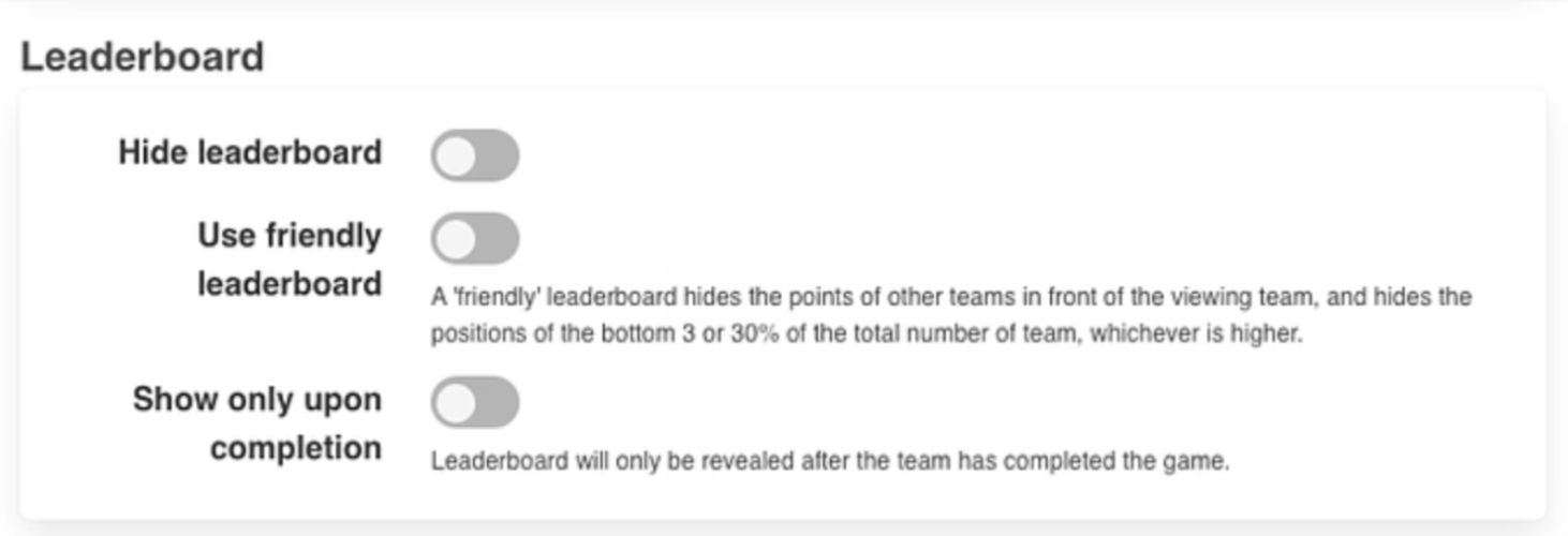 playtours leaderboard options