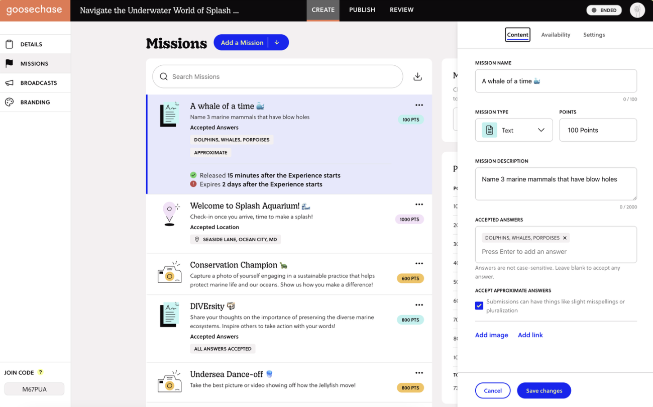 goosechase mission creation features