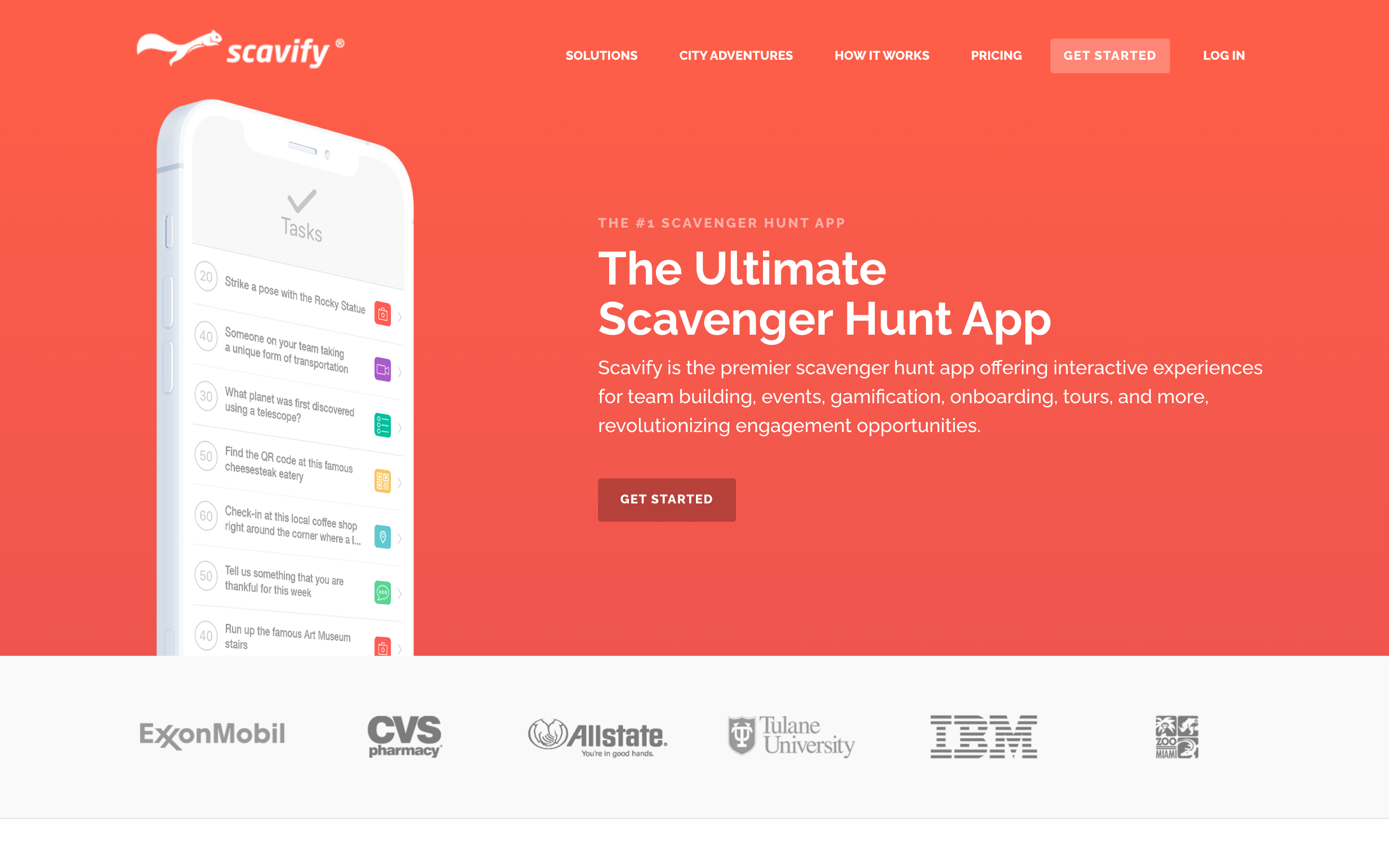 Scavify landing page showing scavenger hunt app for higher education