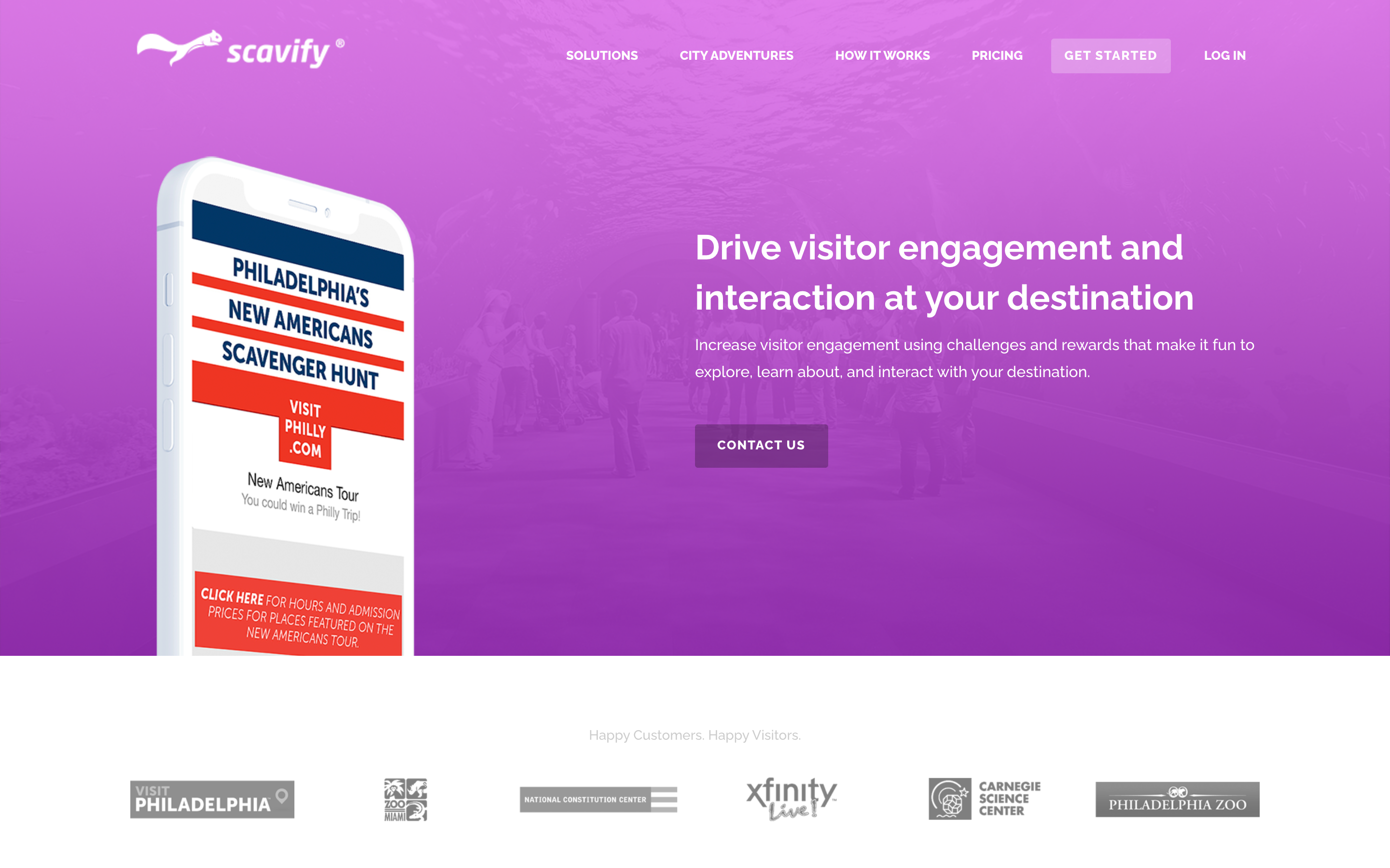Scavify tourist destination engagement page showing photo sharing and social features
