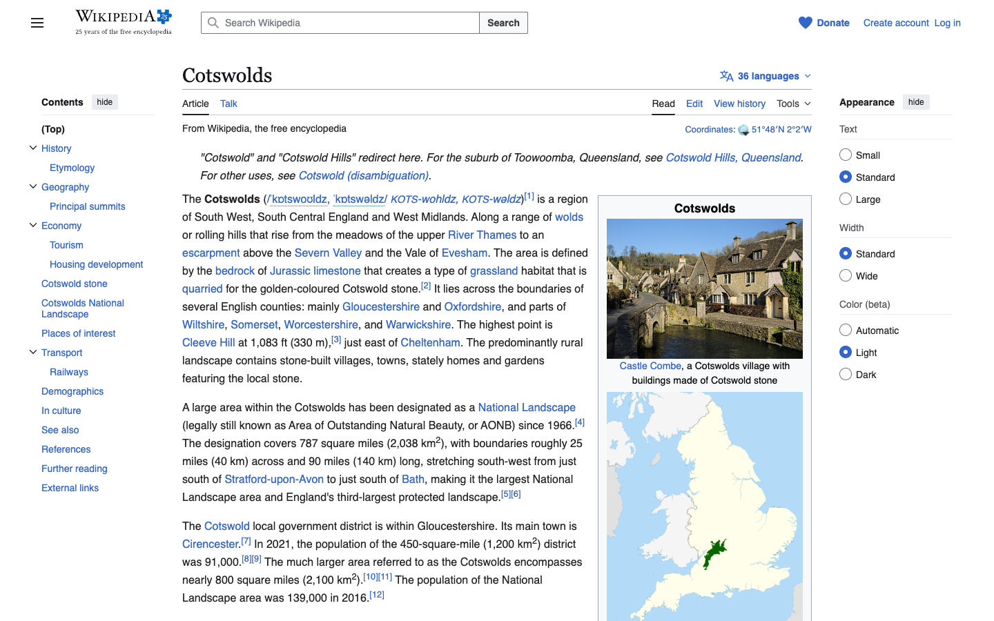 Wikipedia Cotswolds page — context for the case study location