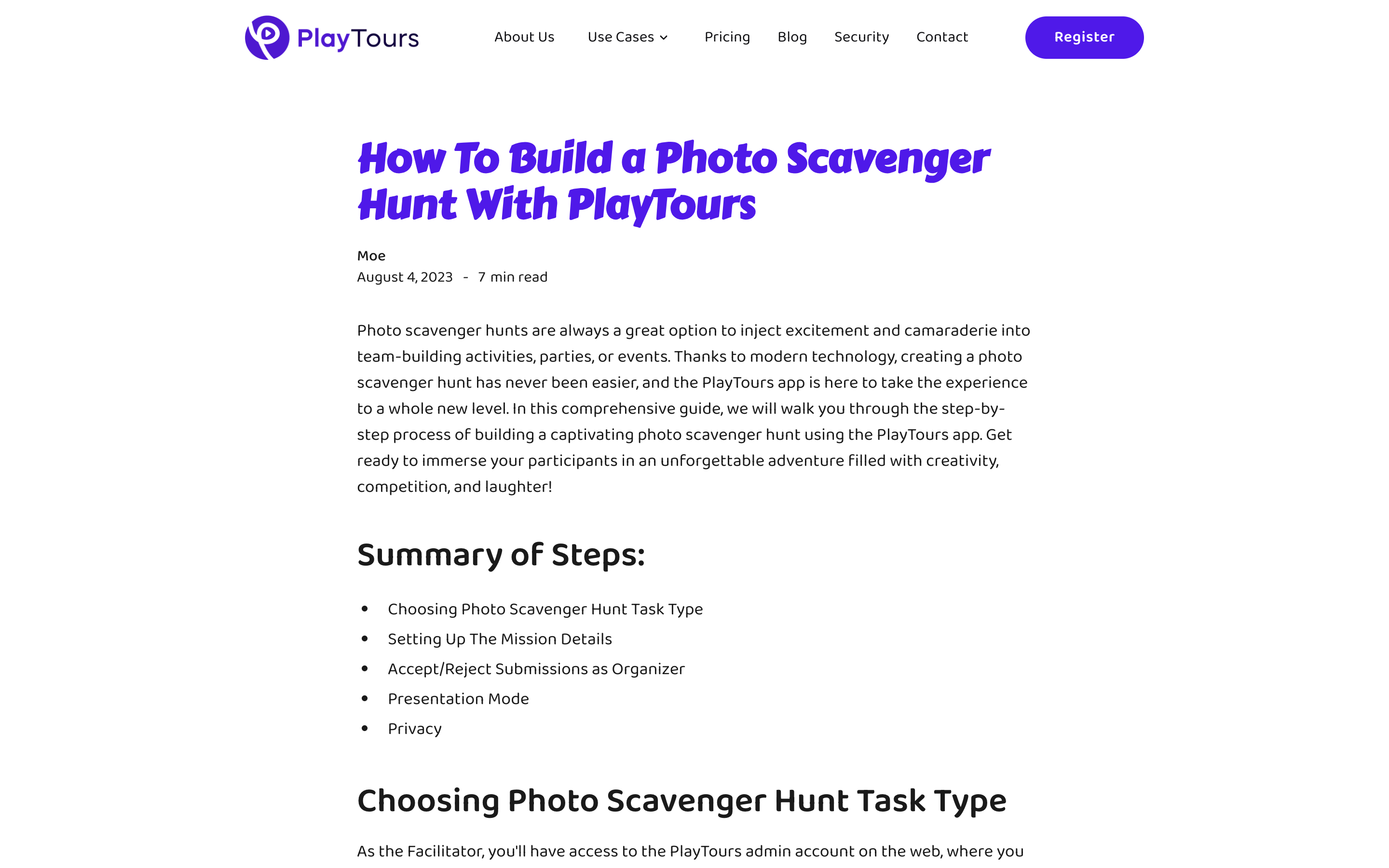 PlayTours guide showing accept and reject submissions as an organizer step