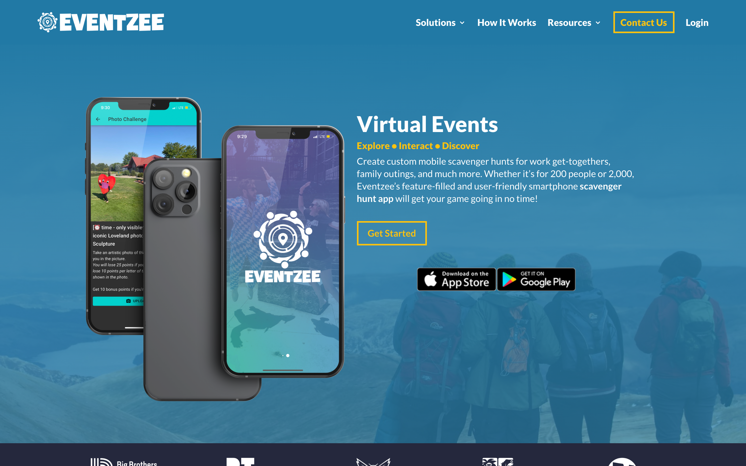 Eventzee homepage for customizable scavenger hunt app