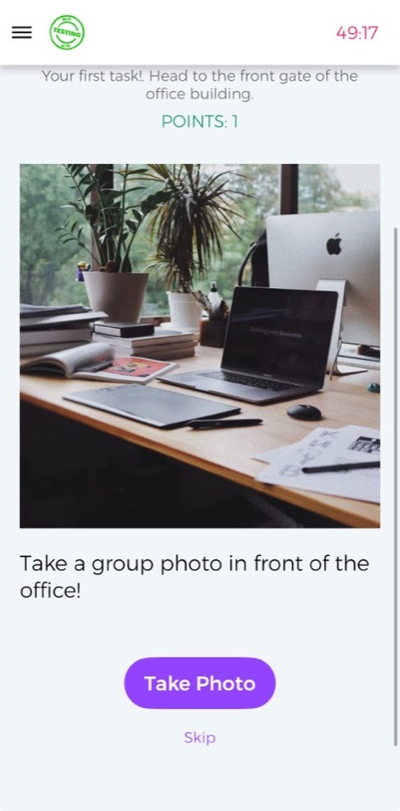Loquiz Player photo task with Take Photo and Skip